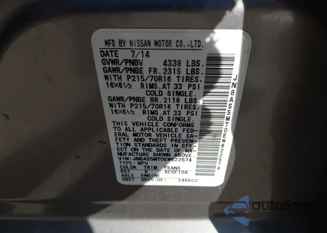 2014 Nissan Rogue Select S z USA, uszkodzony, nr VIN JN8AS5MT0EW622574